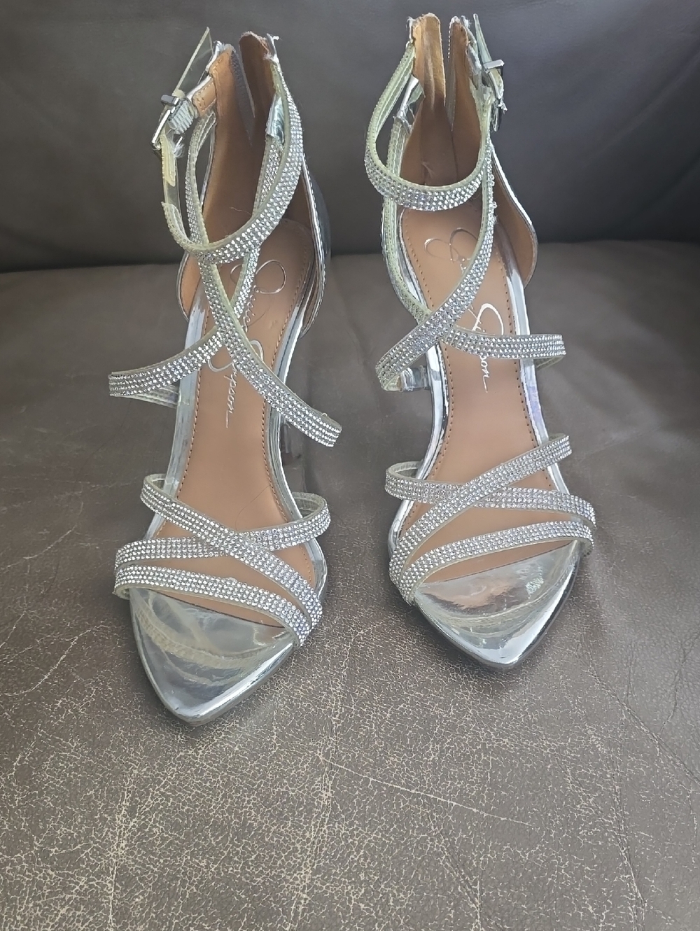 Jessica Simpson Silver Strappy Rhinestone Heels